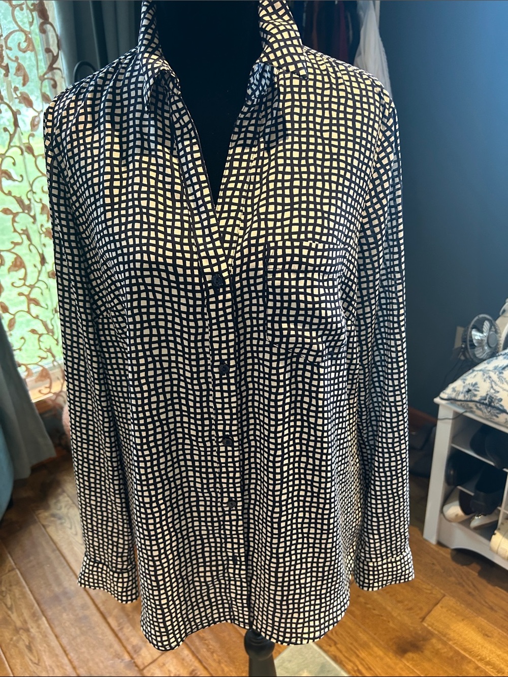 The Limited Black and White Grid Button-Front Blouse
